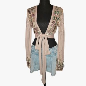 SOLD !!! Vintage Y2k Fairy Beige/Tan Tie-Front Cardigan!